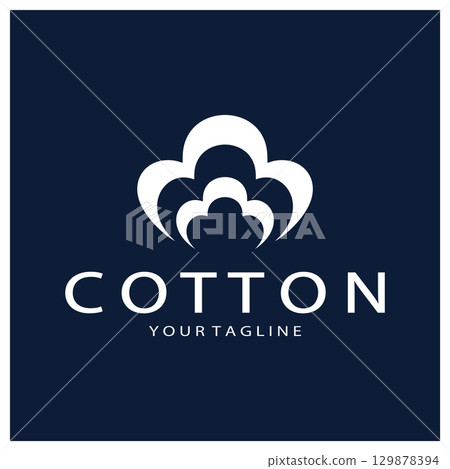 Soft natural organic cotton flower plant logo for cotton plantations, industries,business,textile,clothing and beauty,vector 129878394