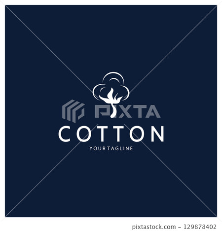 Soft natural organic cotton flower plant logo for cotton plantations, industries,business,textile,clothing and beauty,vector 129878402