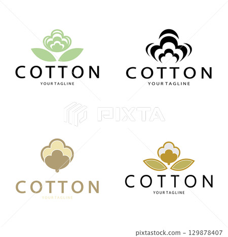 Soft natural organic cotton flower plant logo for cotton plantations, industries,business,textile,clothing and beauty,vector 129878407