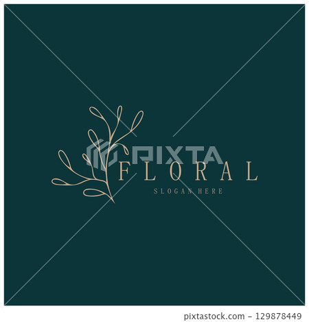 Elegant floral and leaf frame. Delicate botanical vector illustration for labels, spas, corporate identity, and wedding invitations Elegant floral and leaf frame. Delicate botanical vector illustration for labels, spas, corporate identity, and wedding invitations 129878449