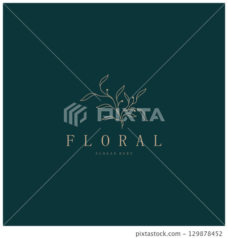 Elegant floral and leaf frame. Delicate botanical vector illustration for labels, spas, corporate identity, and wedding invitations Elegant floral and leaf frame. Delicate botanical vector illustration for labels, spas, corporate identity, and wedding invitations 129878452