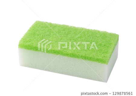 Green dish washing sponge on transparent background (png) 129878561