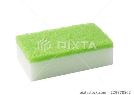 Green dish washing sponge on transparent background (png) 129878562