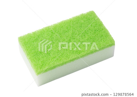 Green dish washing sponge on transparent background (png) Green dish washing sponge on transparent background (png) 129878564