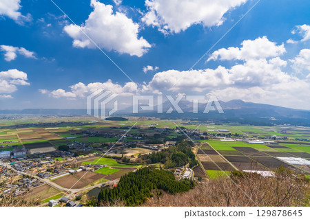 Kumamoto Prefecture: Blue skies and the rural landscape of Aso Valley, Takoyama Observatory Kumamoto Prefecture: Blue skies and the rural landscape of Aso Valley, Takoyama Observatory 129878645
