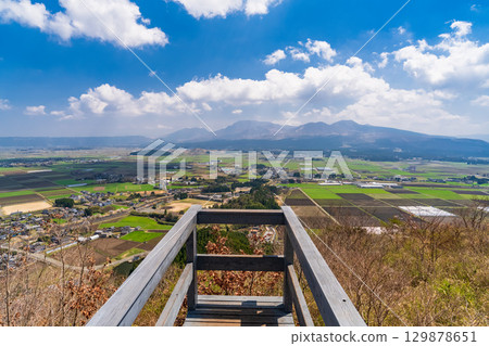 Kumamoto Prefecture: Blue skies and the rural landscape of Aso Valley, Takoyama Observatory Kumamoto Prefecture: Blue skies and the rural landscape of Aso Valley, Takoyama Observatory 129878651