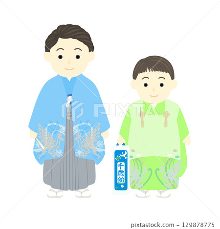 七五三_穿著袴和和服的男孩 129878775