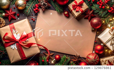 Christmas message card, gift-style card, craft paper Christmas message card, gift-style card, craft paper 129878861