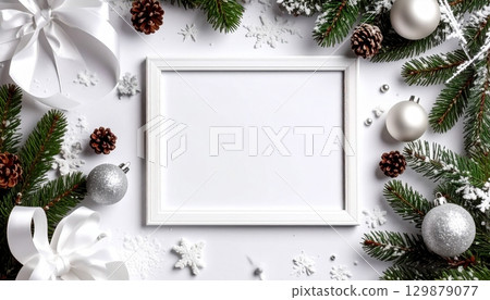 Christmas frame, white ribbon, picture frame 129879077