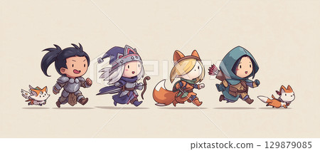 Fantasy style cute adventurer character illustration 129879085