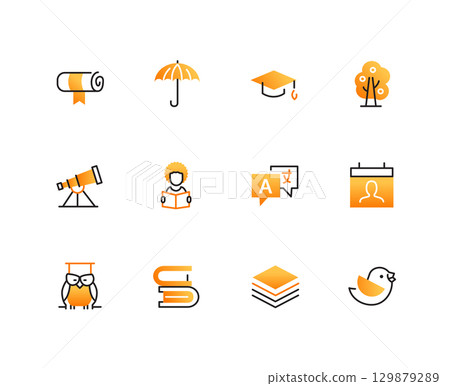 Education and learning- set of line design style icons 129879289