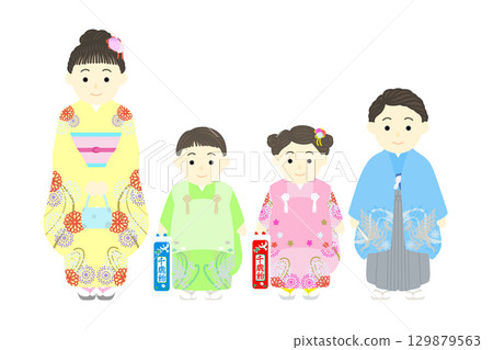 Shichi-Go-San _ Boys in Hakama and Boys and Girls in Kimono Shichi-Go-San _ Boys in Hakama and Boys and Girls in Kimono 129879563