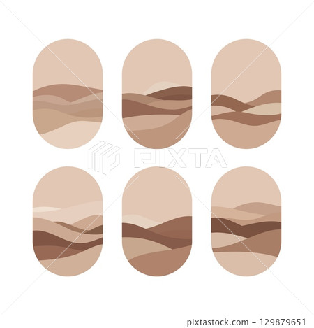Abstract art featuring tranquil earth-toned waves in a minimalist design across a series of six panels 129879651