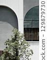 Real photo modern building neutral white green plant botanical exterior urban city metropolitan 129879730