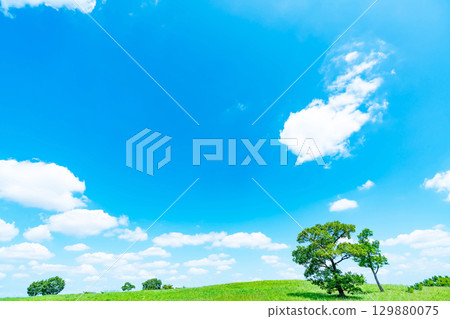 Blue sky and clouds and prairie 129880075