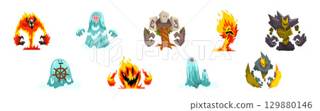 Funny Fearsome Monster and Mythical Creature Vector Set Funny Fearsome Monster and Mythical Creature Vector Set 129880146