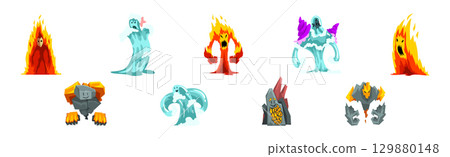 Funny Fearsome Monster and Mythical Creature Vector Set 129880148