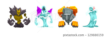 Funny Fearsome Monster and Mythical Creature Vector Set 129880159