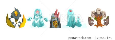 Funny Fearsome Monster and Mythical Creature Vector Set 129880160