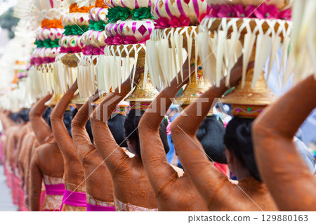 Traditional Balinese ceremonial offering 129880163