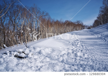 On the way back to Hanazono slopes from the backcountry at Niseko Annupuri in the dead of winter 129880304