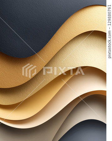 剪紙風格黑色和金色波浪圖案背景 剪紙風格黑色和金色波浪圖案背景 129880761