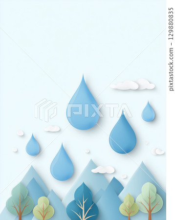 Papercraft style image of water resources, mountains and rivers 129880835