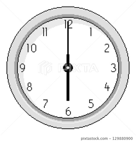 Pixel Art Clock at Six O'Clock - Vector Illustration Pixel Art Clock at Six O'Clock - Vector Illustration 129880900