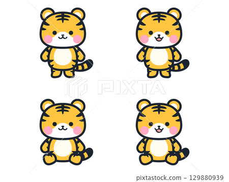 Cute mini tiger illustration set 129880939