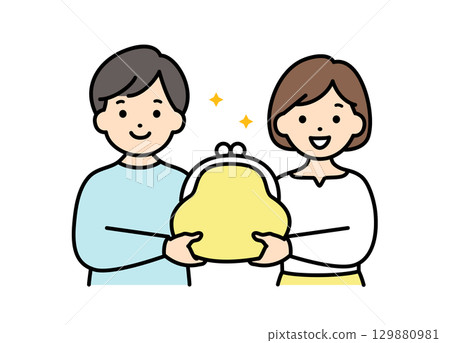 Illustration material of a couple holding a wallet 129880981