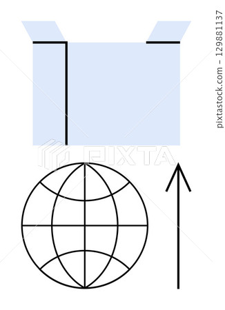 Opened cardboard box, globe, and upward arrow suggesting global shipping, logistics, and export-import concepts. Ideal for e-commerce, global trade, business strategy, supply chain delivery Opened cardboard box, globe, and upward arrow suggesting global shipping, logistics, and export-import concepts. Ideal for e-commerce, global trade, business strategy, supply chain delivery 129881137