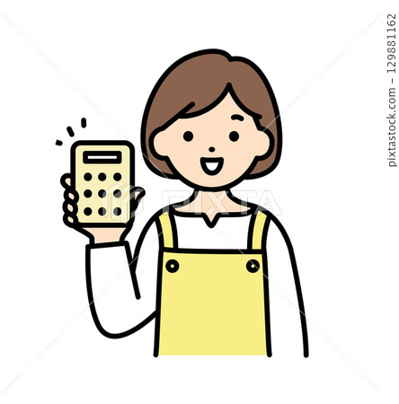 Illustration of a housewife holding a calculator Illustration of a housewife holding a calculator 129881162