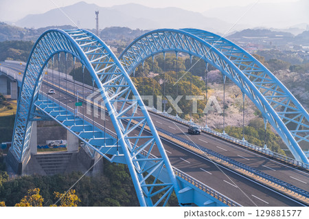 View of the Shin-Saikai Bridge and Saikai Hill Observatory, Nagasaki Prefecture 129881577
