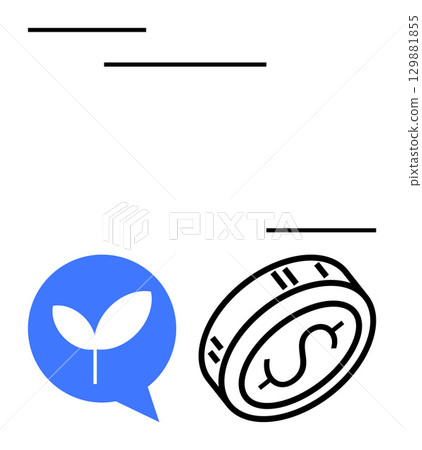Blue speech bubble with a leaf and a dollar coin illustrating environmental sustainability and financial growth. Ideal for green business, investment, eco-conscious finance, economic growth Blue speech bubble with a leaf and a dollar coin illustrating environmental sustainability and financial growth. Ideal for green business, investment, eco-conscious finance, economic growth 129881855