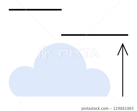 Cloud with upward arrow and horizontal lines. Ideal for business growth, data trends, cloud computing, weather forecasting, progress tracking, startup illustration, and financial analysis. Line Cloud with upward arrow and horizontal lines. Ideal for business growth, data trends, cloud computing, weather forecasting, progress tracking, startup illustration, and financial analysis. Line 129881865