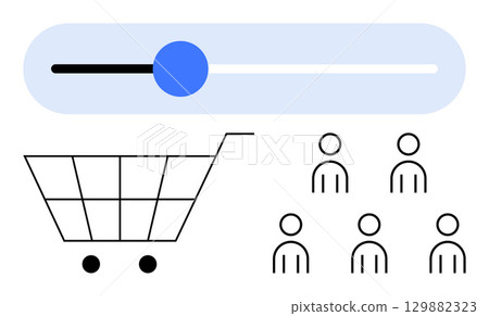Shopping cart and six customer icons with an adjustable slider bar for customization. Ideal for e-commerce, marketing, customer segmentation, personalization, user experience, settings adjustment Shopping cart and six customer icons with an adjustable slider bar for customization. Ideal for e-commerce, marketing, customer segmentation, personalization, user experience, settings adjustment 129882323