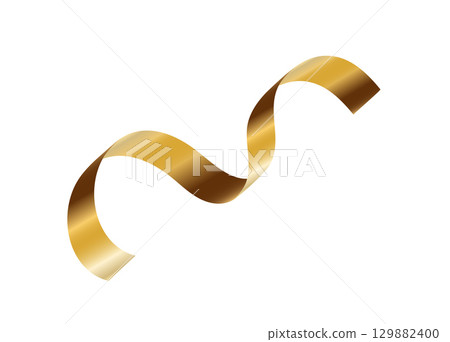 Gold serpentine streamer ribbon vector background. Golden celebration paper spiral decoration isolated on white for gift, greeting, festive design 129882400