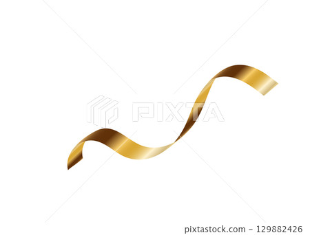 Gold serpentine streamer ribbon vector background. Golden celebration paper spiral decoration isolated on white for gift, greeting, festive design 129882426