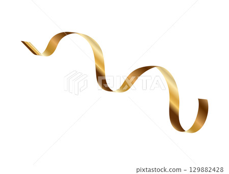 Gold serpentine streamer ribbon vector background. Golden celebration paper spiral decoration isolated on white for gift, greeting, festive design Gold serpentine streamer ribbon vector background. Golden celebration paper spiral decoration isolated on white for gift, greeting, festive design 129882428