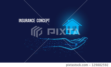 House on polygonal hand. Insurance concept House on polygonal hand. Insurance concept 129882592