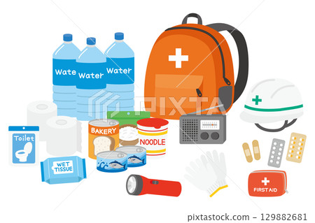 防災背包和防災用品的插圖 129882681