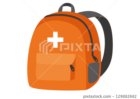 Illustration of a disaster prevention backpack and disaster prevention goods 129882682