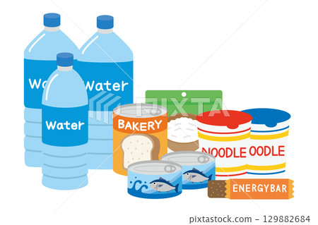 Emergency food, preserved food, rolling stock illustration 129882684