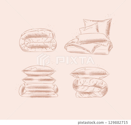 Blanket and pillow elements set beige 129882715