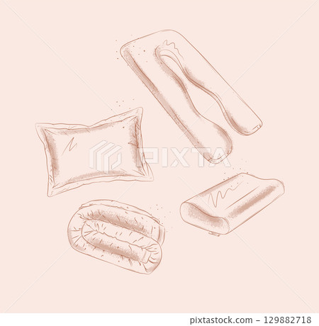 Pillow and blanket elements set beige Pillow and blanket elements set beige 129882718