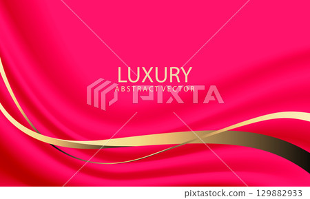 Abstract wave gold ribbon curve on red design modern luxury background vector Abstract wave gold ribbon curve on red design modern luxury background vector 129882933