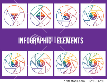 Templates infograpchic cyclic processes, step by step, colorful lines, pie chart Templates infograpchic cyclic processes, step by step, colorful lines, pie chart 129883296
