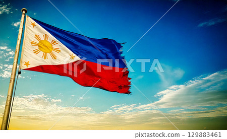 一面破舊不堪的菲律賓國旗。 129883461