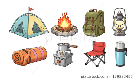 Family lifestyle. item Camping. Cartoon illustration design. Family lifestyle. item Camping. Cartoon illustration design. 129883495