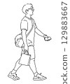 一名戴眼鏡的男子走路的線條畫插圖 129883667